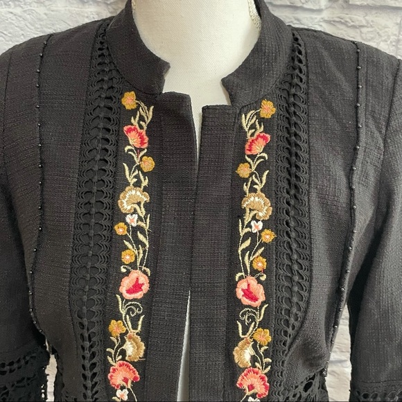 Chico’s Floral Embroidered and Lace Open Front Jacket Size 0P (Petite) Boho - Picture 7 of 10